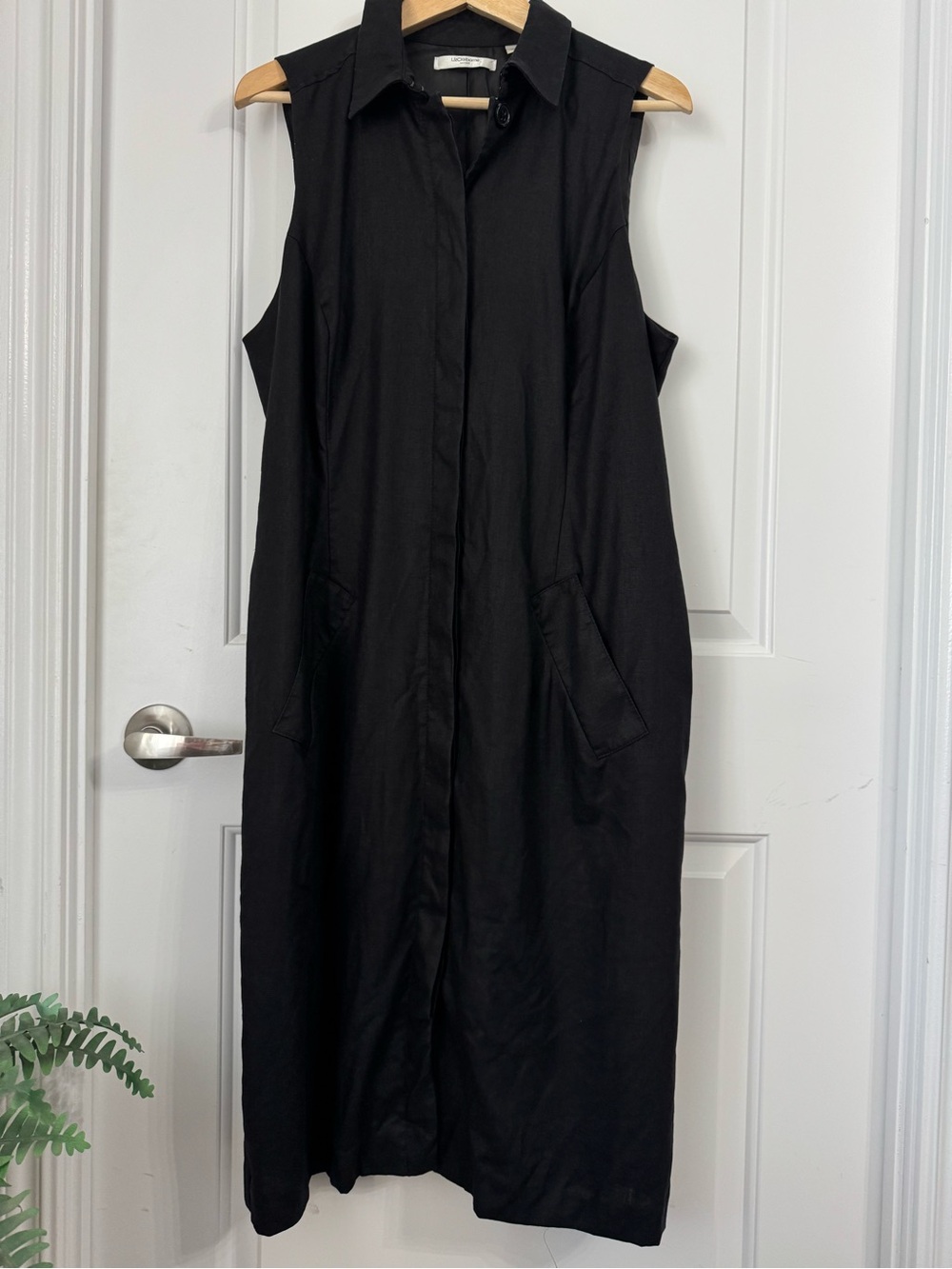 Liz Claiborne maxi linen buttoned shirt dress with pockets, black, size 16